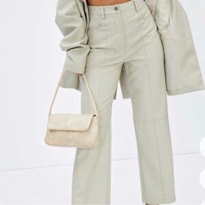 Glassons Womens Faux Leather Wide Leg Pants High Waisted Stitch Detail Stone